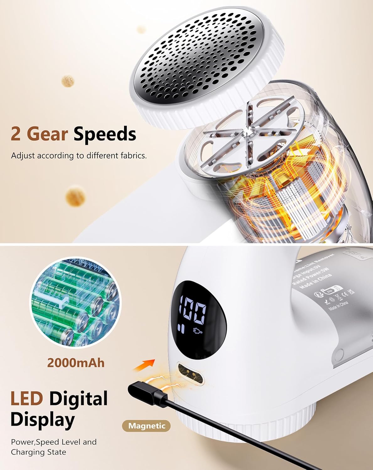 IPX6 Waterproof Washable Electric Fabric Shaver and Lint Remover, Rechargeable Sweater Defuzzer