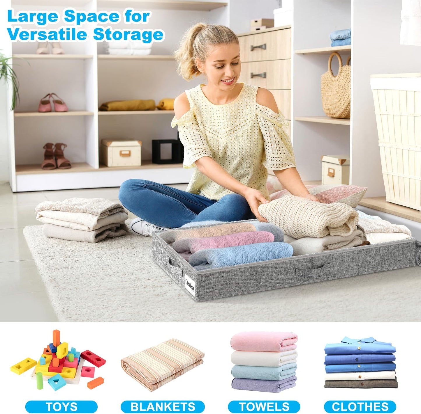 Under Bed Storage Container Bins 2 Pack, 5 Inch Thin Low Profile Underbed Clothes Storage Organizer