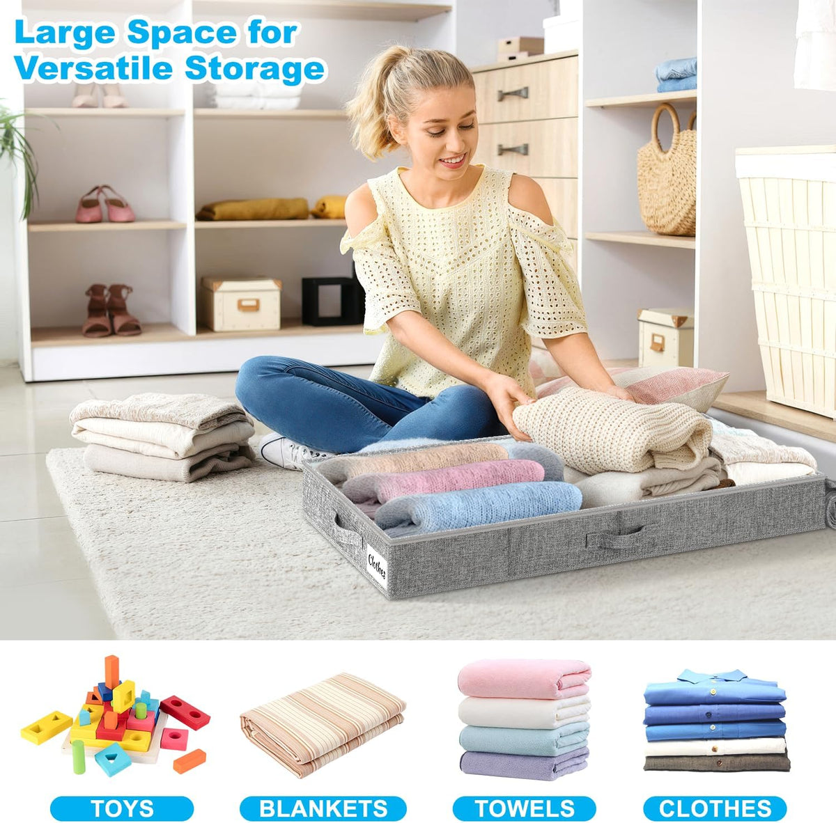 Under Bed Storage Container Bins 2 Pack, 4.5 Inch Slim Low Profile Underbed Clothes Storage