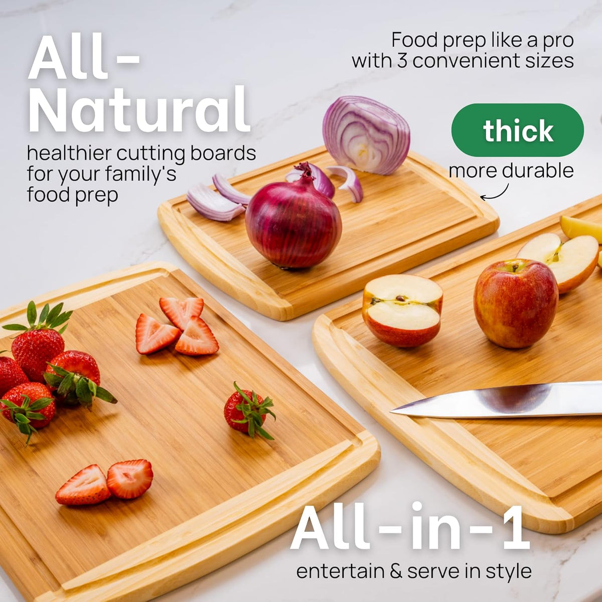 Extra Large Bamboo Cutting Board Set – Wood Cutting Boards for Kitchen, Non Toxic Cutting Board Set