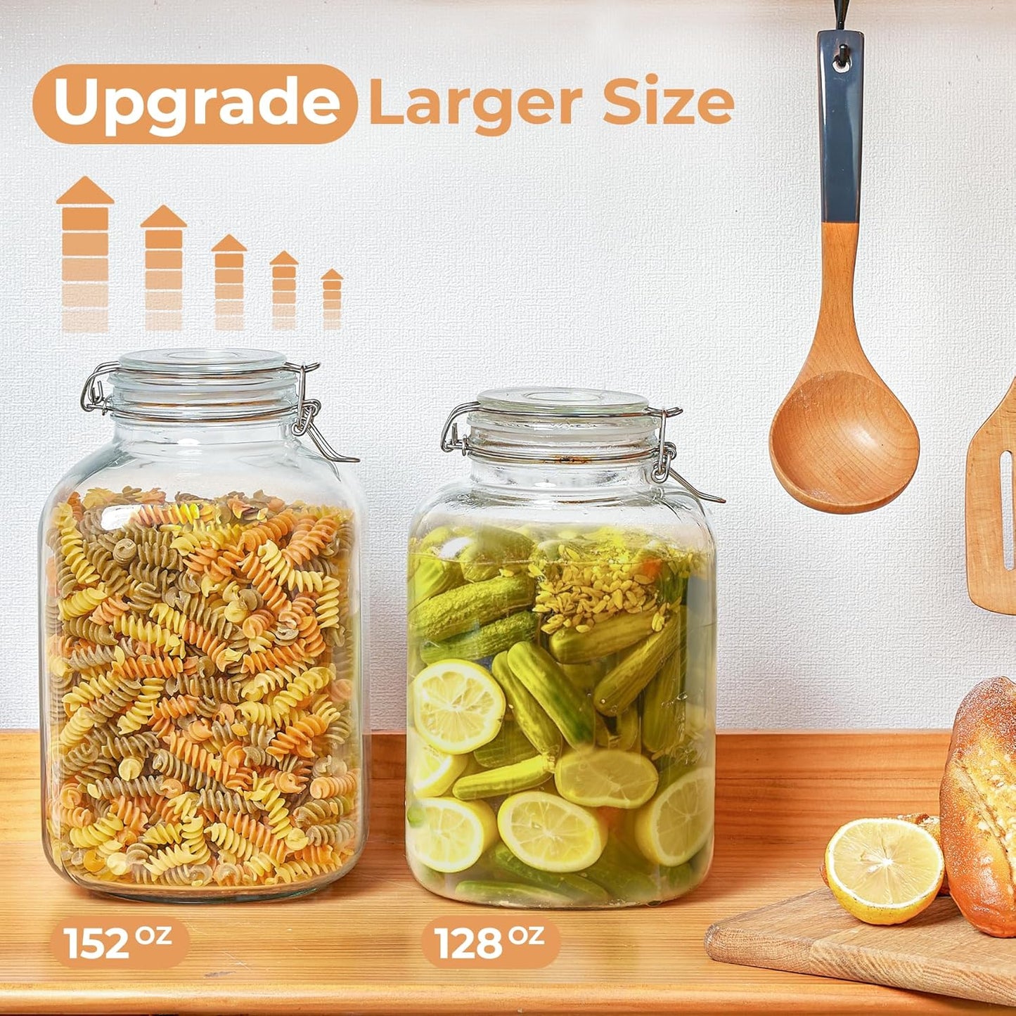 ComSaf Rice Container 152oz, Flour Sugar Storage Containers, Glass Jars with Airtight Lid, 1.17