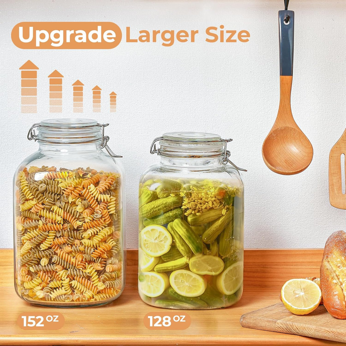 ComSaf Rice Container 152oz, Flour Sugar Storage Containers, Glass Jars with Airtight Lid, 1.17