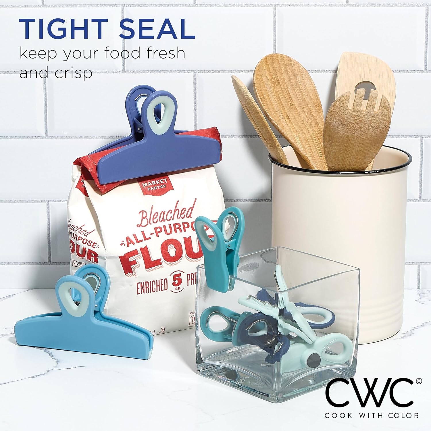 COOK WITH COLOR Bag Clips - Heavy Duty Chip Clip and Refrigerator Magnet Clips for Food Storage