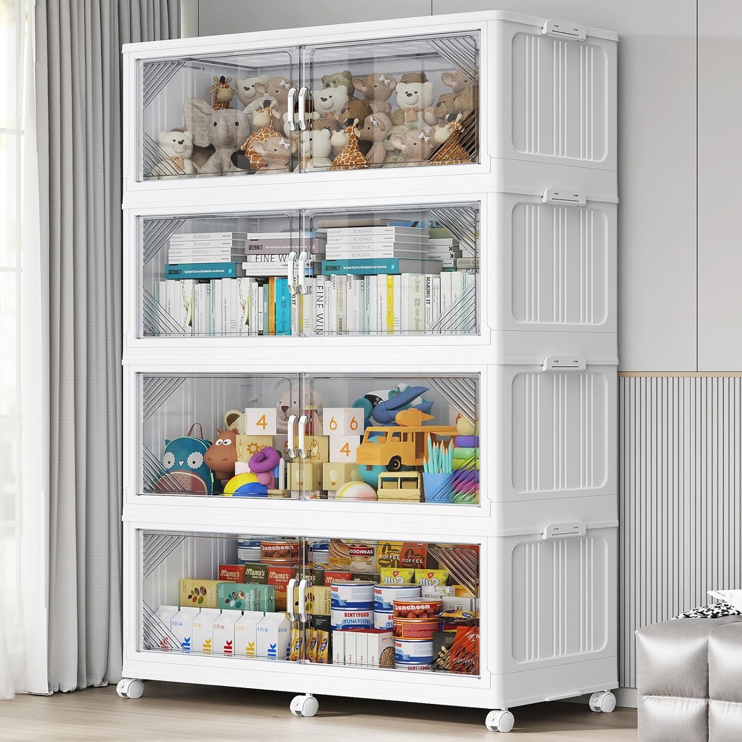 220Gal Plastic Stackable Storage Bins with Lid, 880QT Extra Large Closet Organizers Collapsible