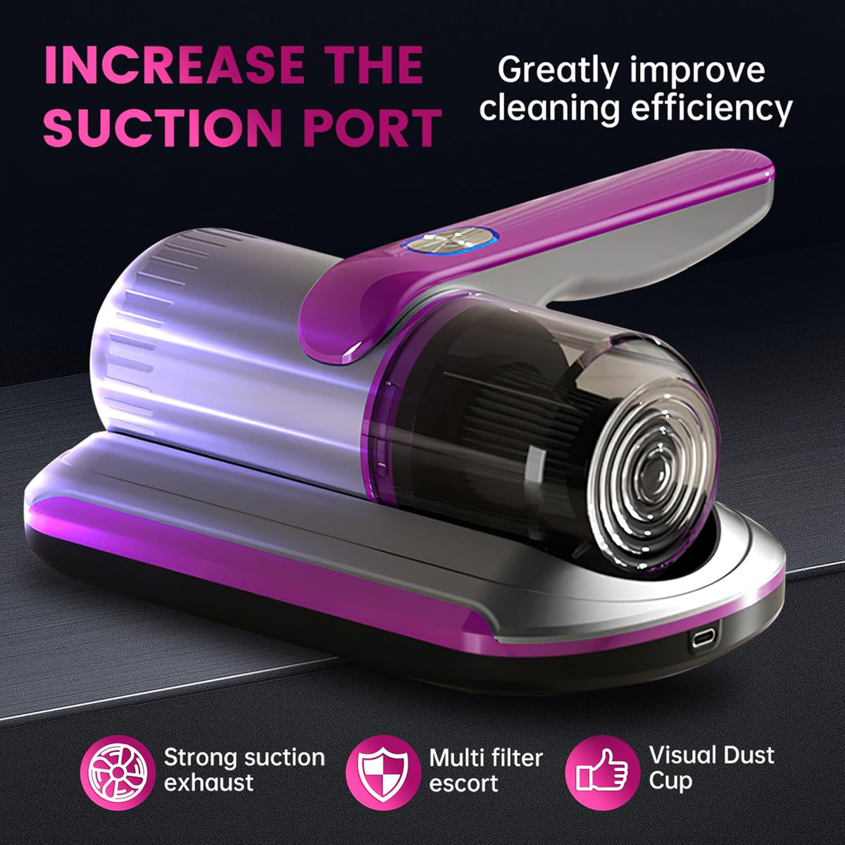 PATO Mattress Vacuum Cleaner, Wireless Handheld Bed Vacuum Cleaner With UV-C Light, HEPA Filter and
