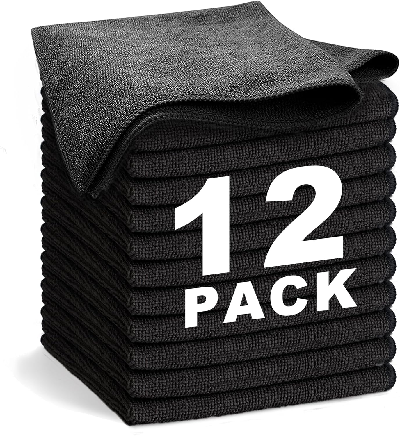 Black Microfiber Cleaning Cloth 13"x13", Ultra Soft Absorbent Microfiber Cleaning Rags for
