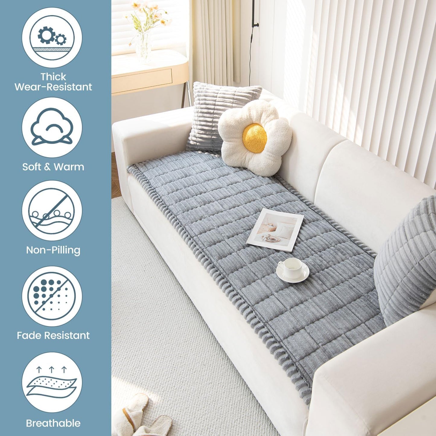 OTOB Couch Covers for Dogs Washable, Non Slip Plush Sofa Cover Kids Pet Friendly Furniture