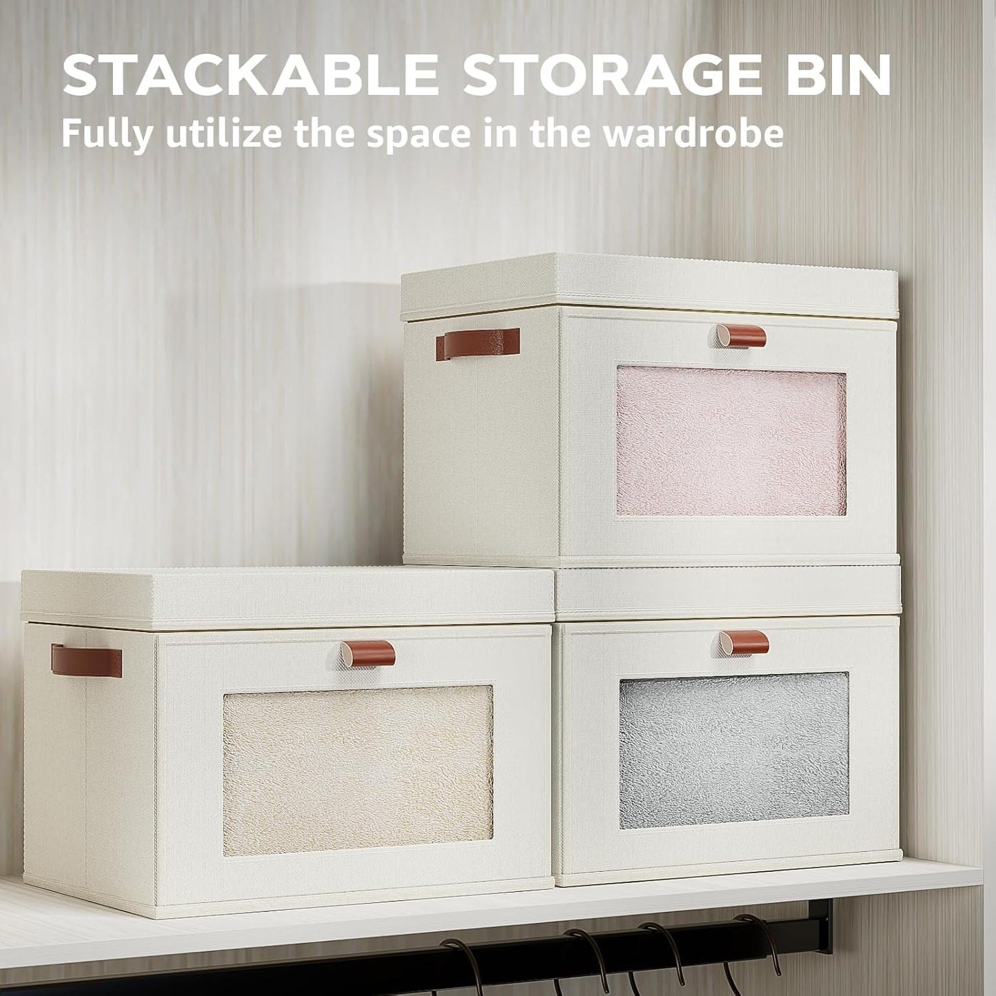 Large Storage Bins with Lids,Stackable&Collapsible Closet Storage Bins,Oxford Fabric Organizer Box