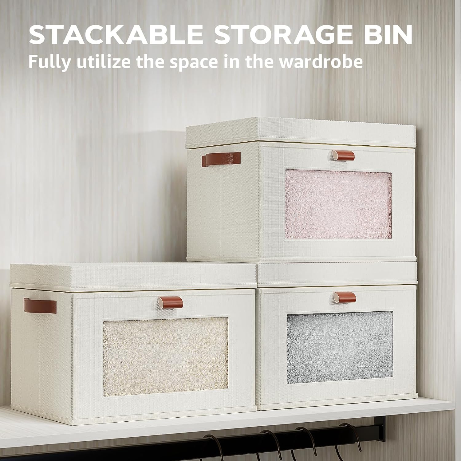 Large Storage Bins with Lids,Stackable&Collapsible Closet Storage Bins,Oxford Fabric Organizer Box
