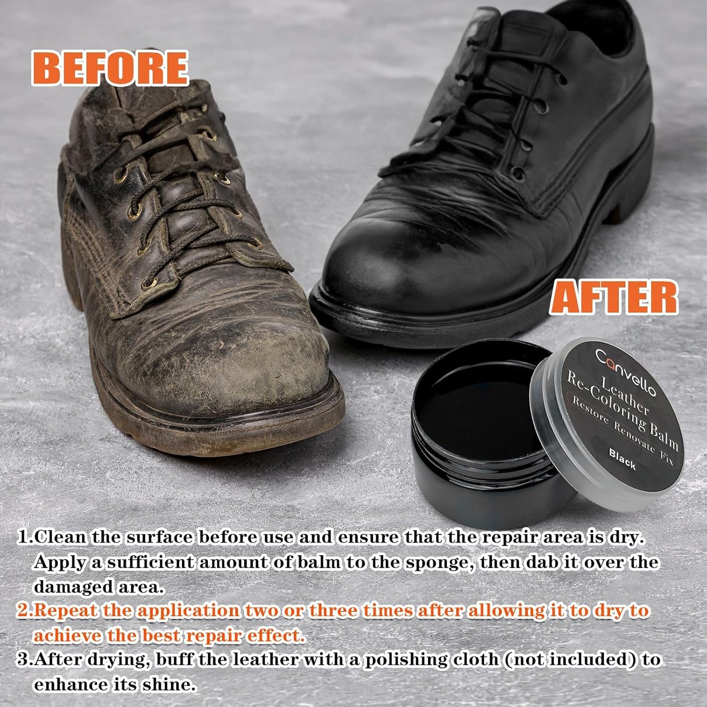 Black Leather Repair Kit, Black Leather Recoloring Balm, Leather Dye - Restore & Renew Scratch