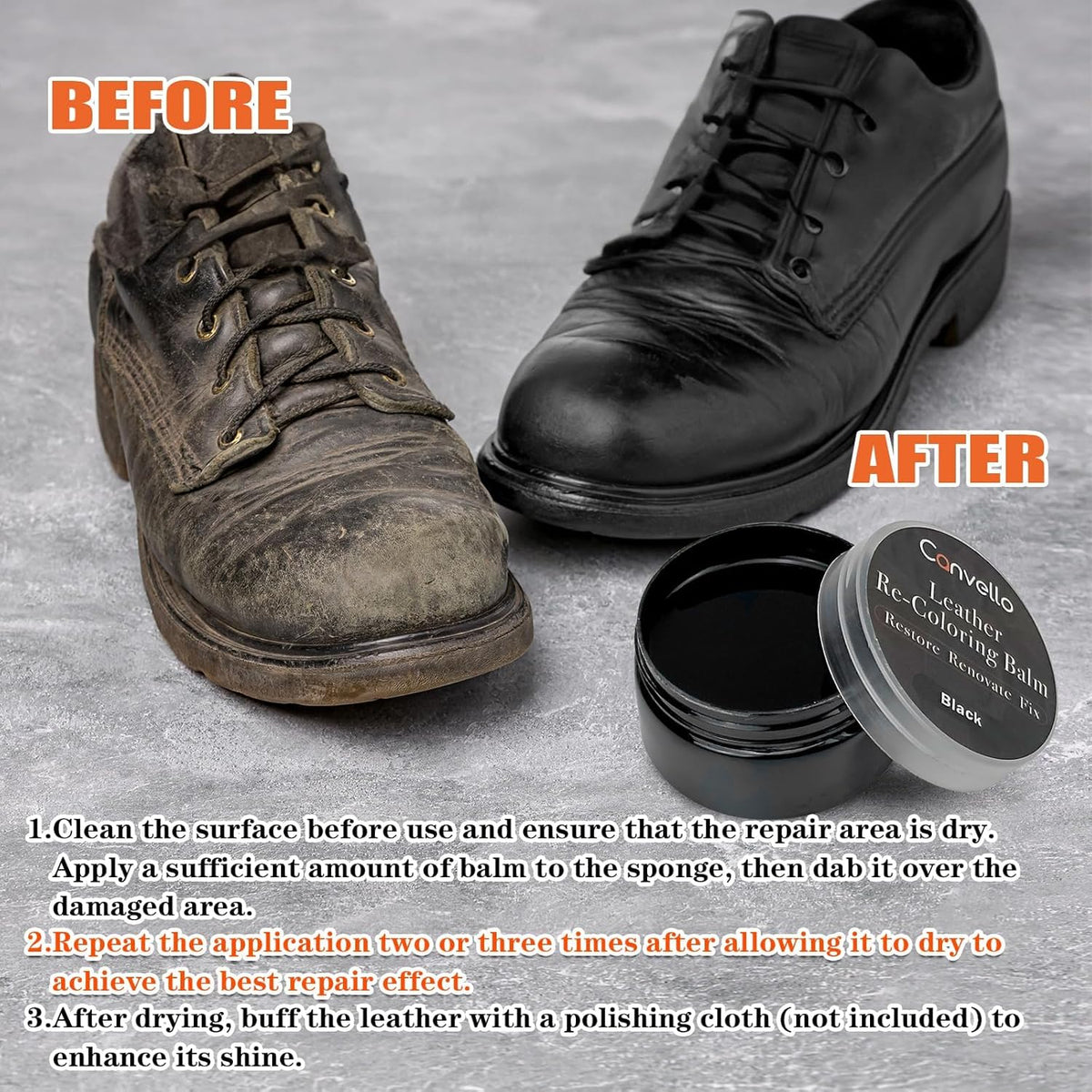 Black Leather Repair Kit, Black Leather Recoloring Balm, Leather Dye - Restore & Renew Scratch