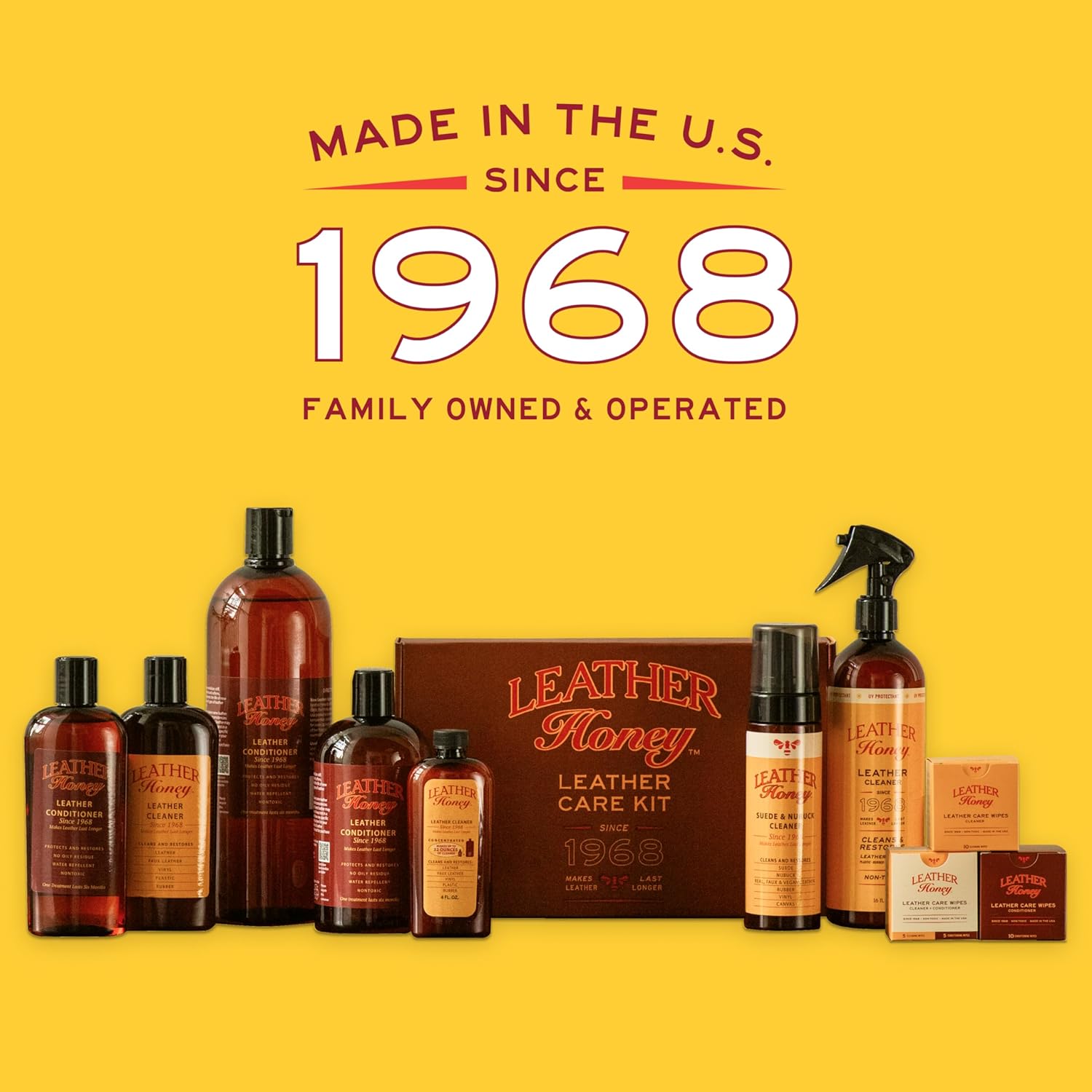 Leather Honey Complete Leather Care Kit: Cleaner, Conditioner, 2 Cloths. Non-Toxic Leather Care
