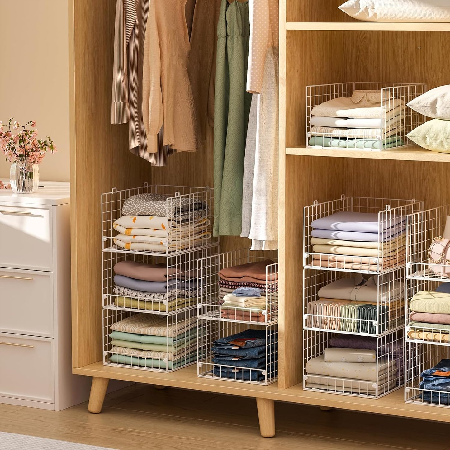 Stackable Closet Organizers and Storage - 4-Tier Stackable Storage Bins, Foldable Closet Shelf