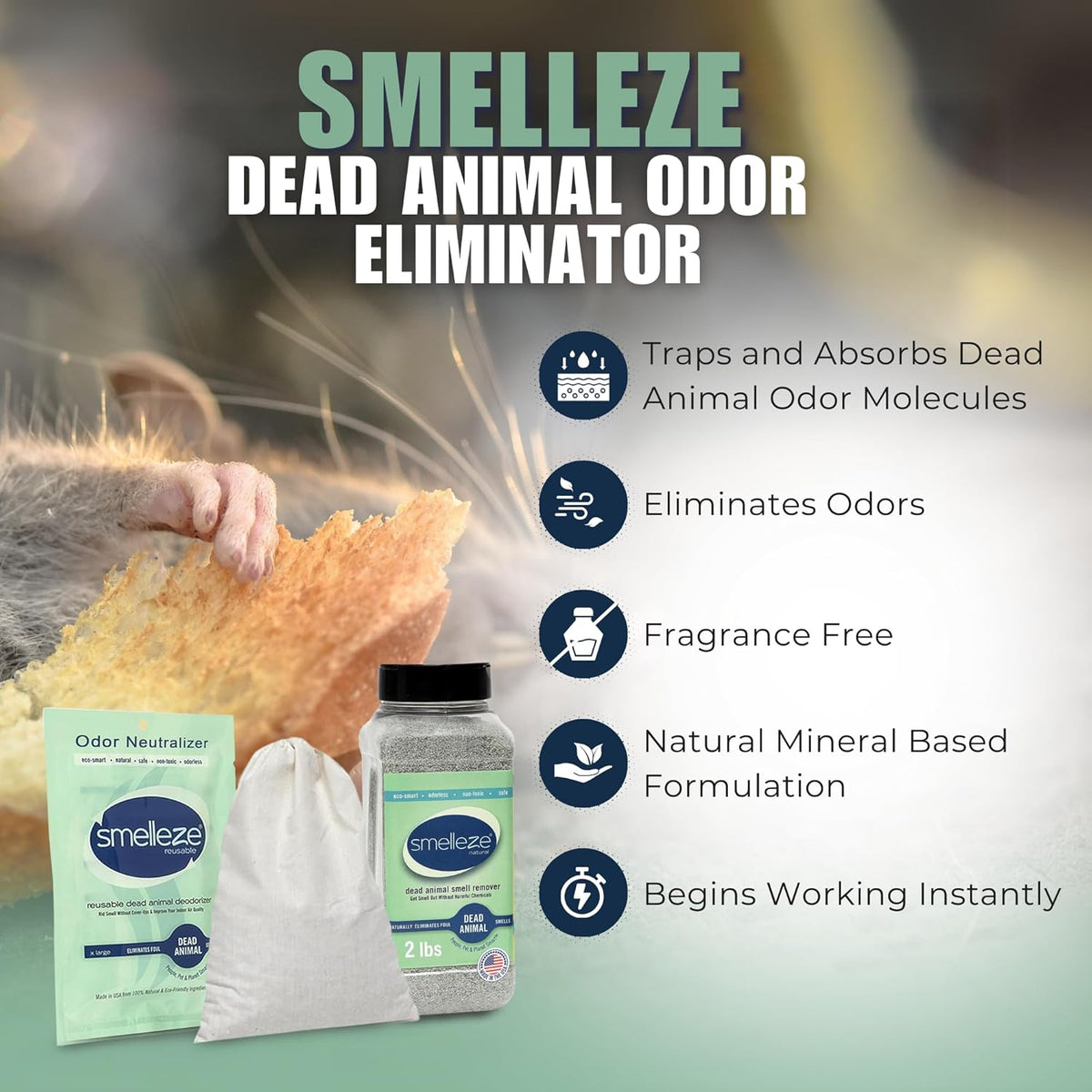 SMELLEZE Ultimate Odor Removal Bundle – 2 lb. Granules + 1 Reusable Pouch | Eliminates Tough Smells