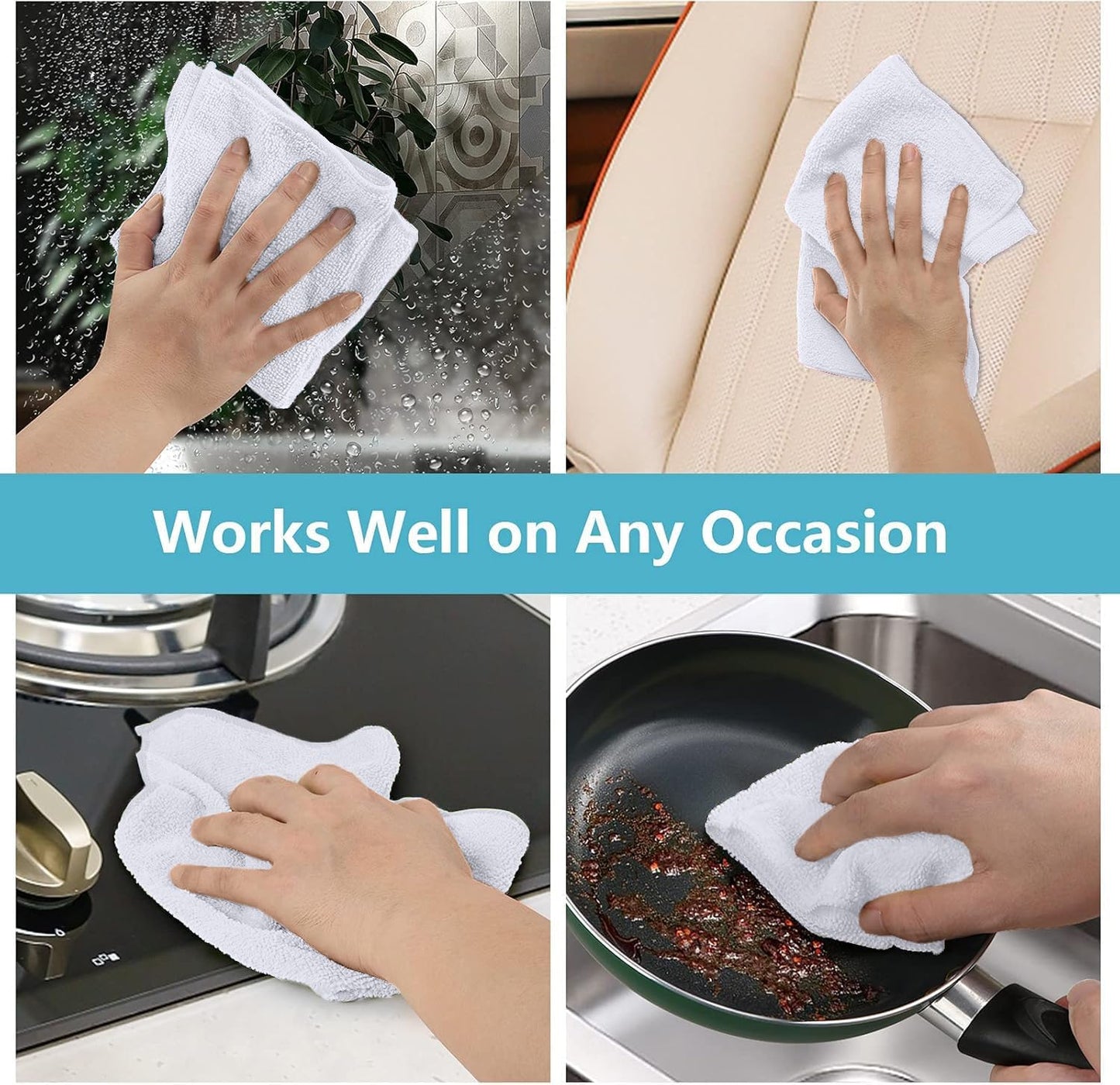 HOMEXCEL White Microfiber Cleaning Cloth, 100 Pack Cleaning Towels for Kitchen, Lint Free