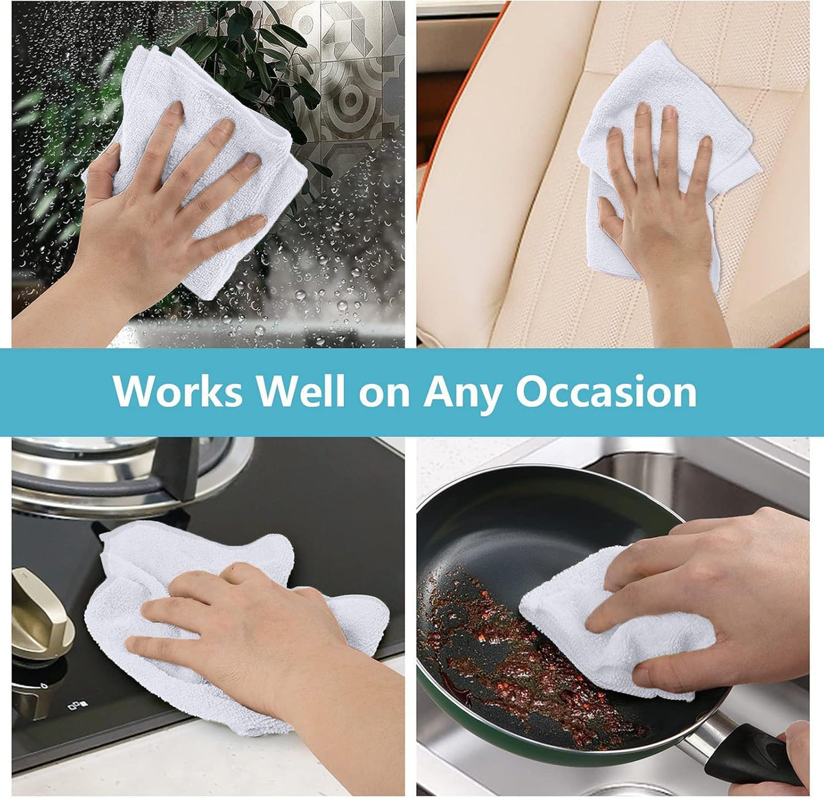 HOMEXCEL White Microfiber Cleaning Cloth, 100 Pack Cleaning Towels for Kitchen, Lint Free