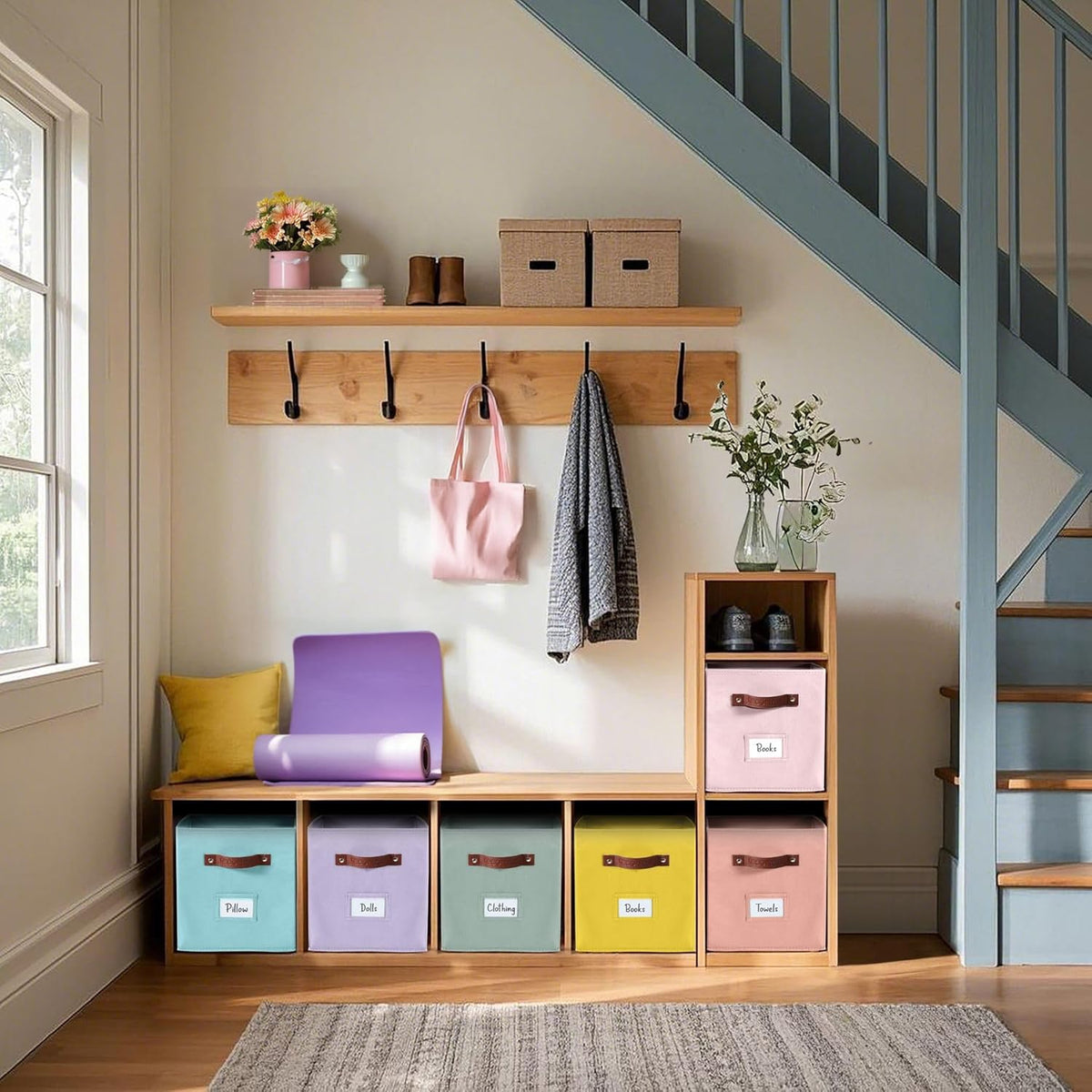 DECOMOMO Storage Bins, Cube Storage Bin with Labels, Fabric Storage Cubes for Shelves (10.5" x 11"