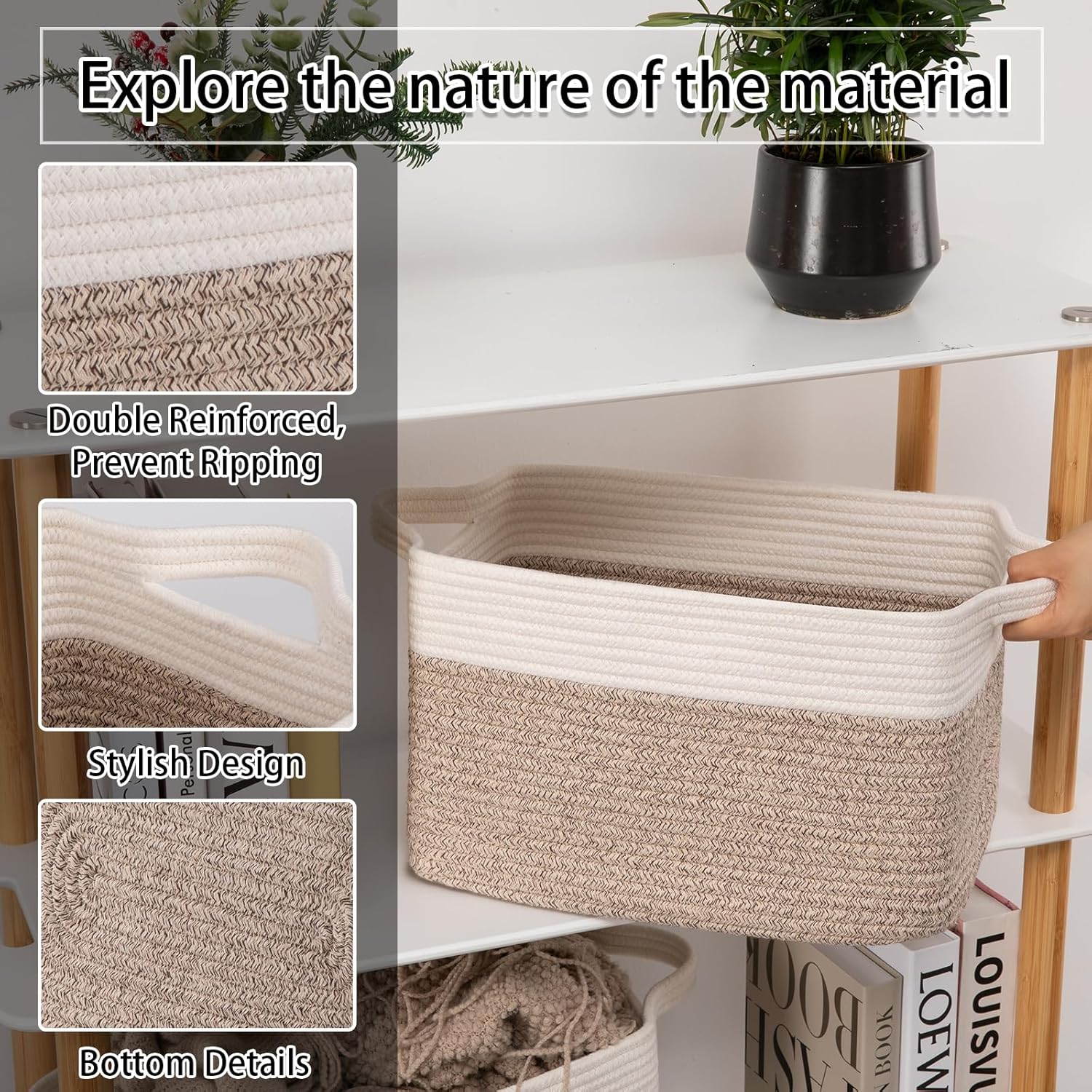 OIAHOMY 3 Pack Storage Baskets for Organizing, 13''X9.85''X8.7'' Storage Bins,Woven Basket with