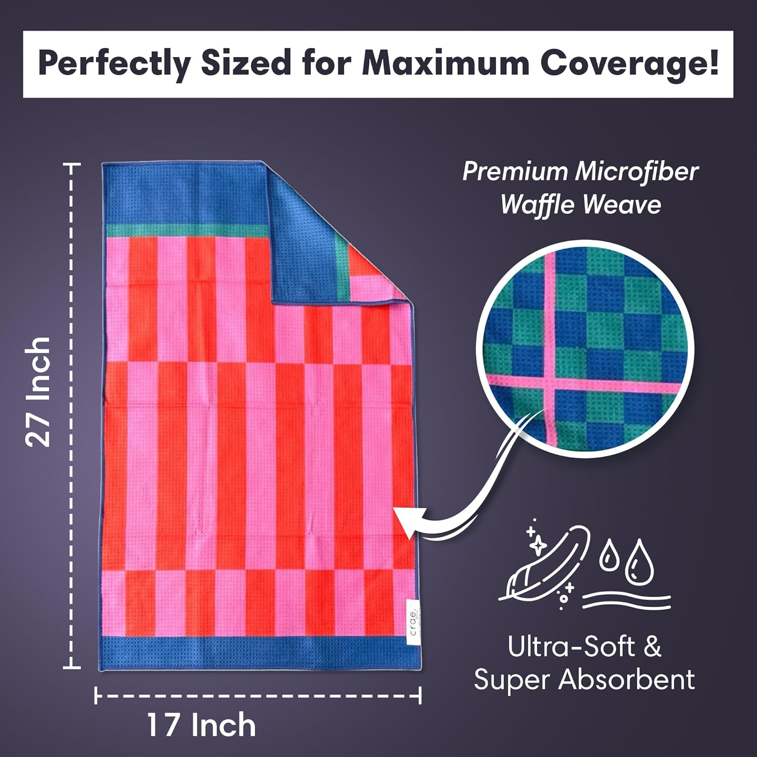 Microfiber Hand Towel & Washcloth Set of 2 - Double-Sided, Waffle Weave, Super Absorbent