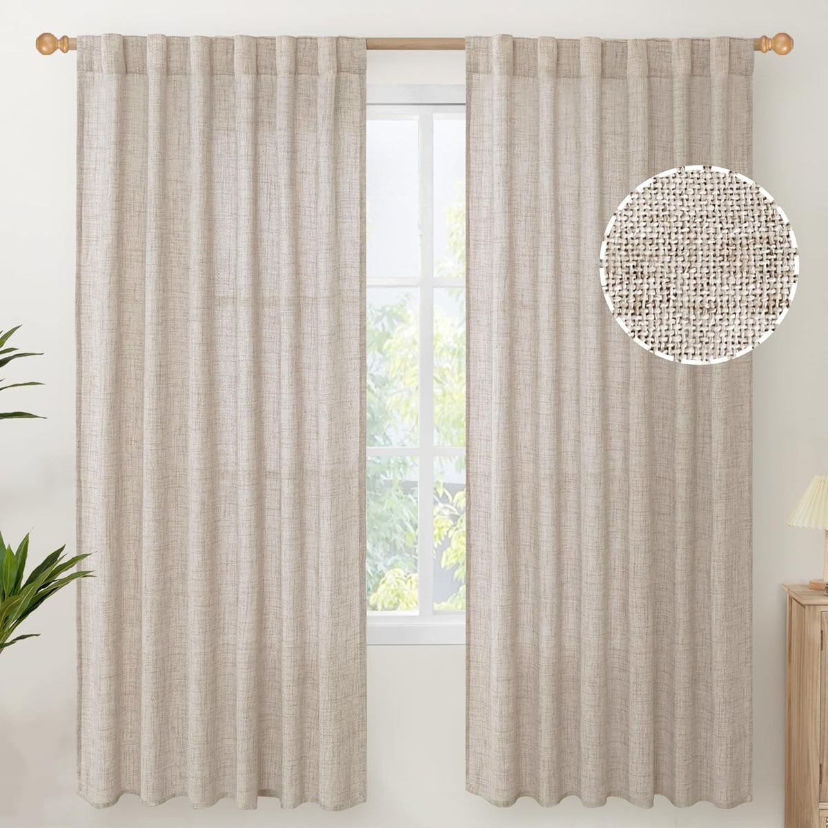 YoungsTex Linen Semi Sheer Curtains 72 Inch Length 2 Panels for Living Room - Light Filtering