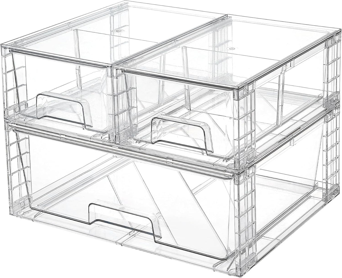 Vtopmart 3 Pack Stackable Storage Drawers, Easily Assemble Acrylic Bathroom Undersink