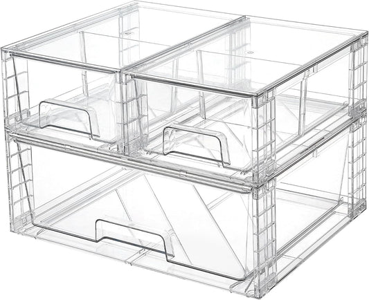 Vtopmart 3 Pack Stackable Storage Drawers, Easily Assemble Acrylic Bathroom Undersink
