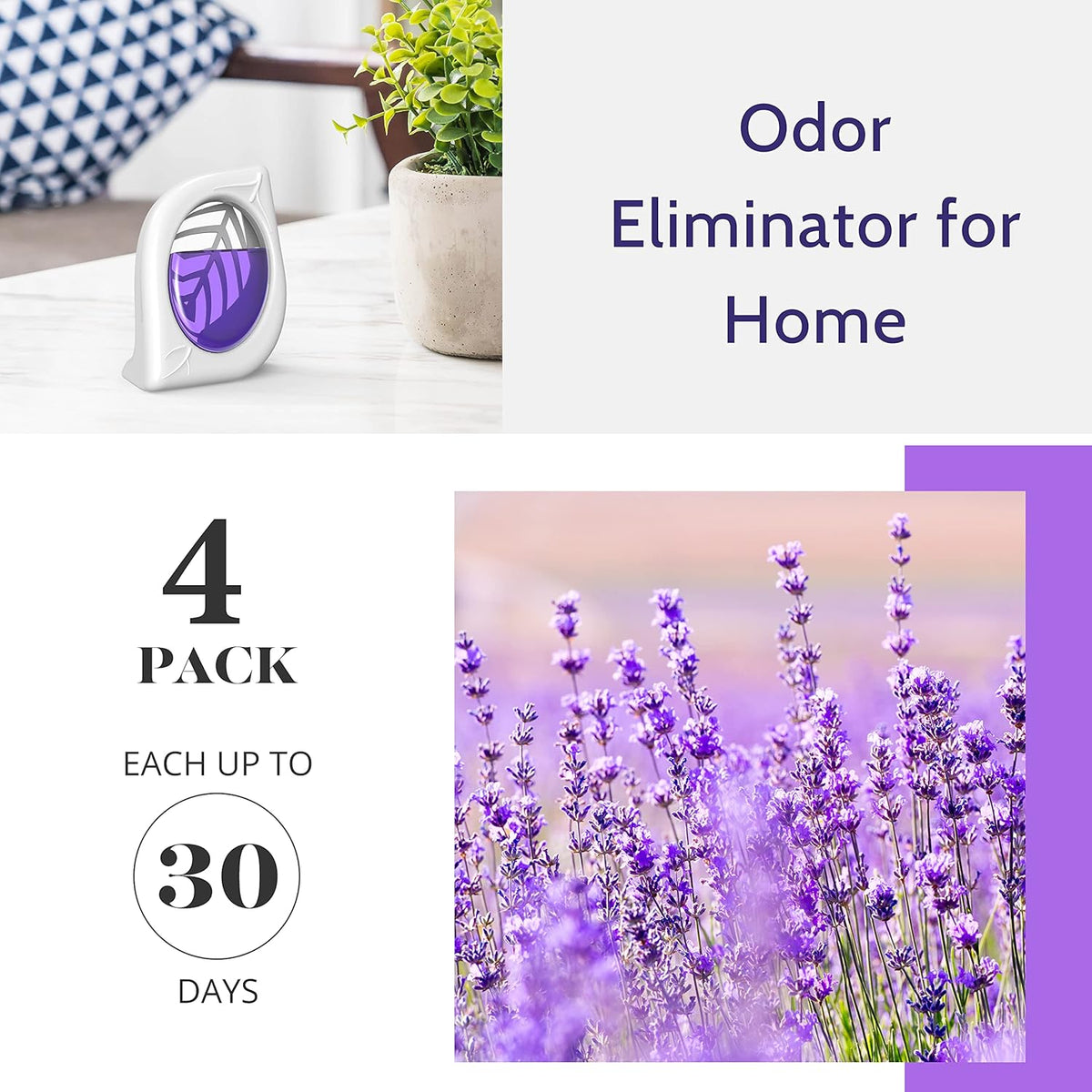 Air Freshener for Home, 4 Pack, Lavender, Odor Eliminator for Small Area Closets Bathroom Pets