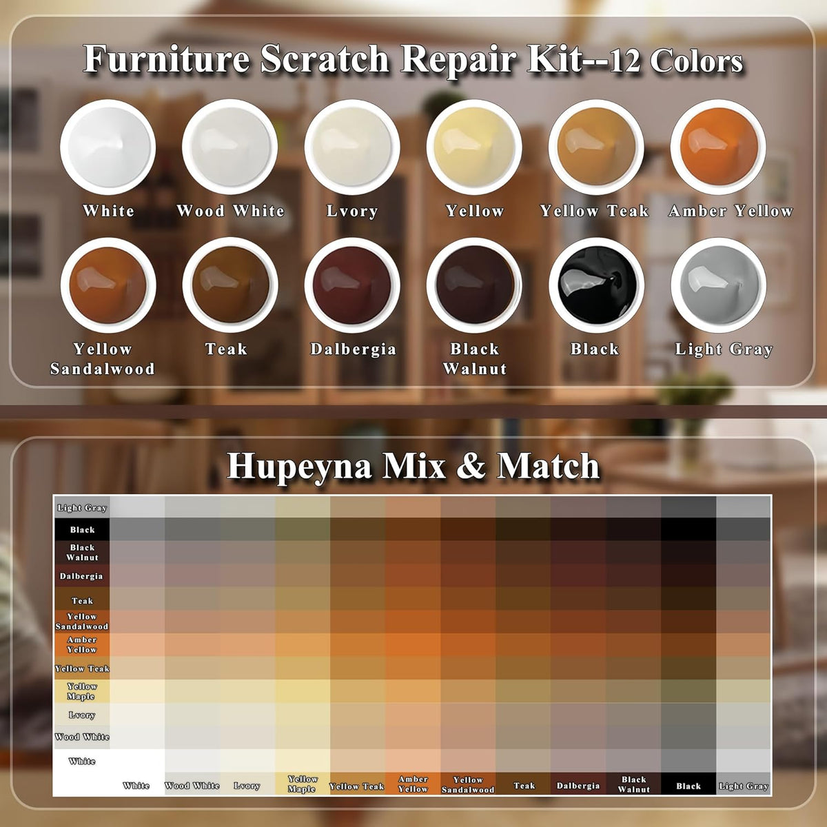 Wood Repair Kit, 12 Color Wood Fillers, Furniture Repair Kit, Repair Scratch, Cracks, Stains