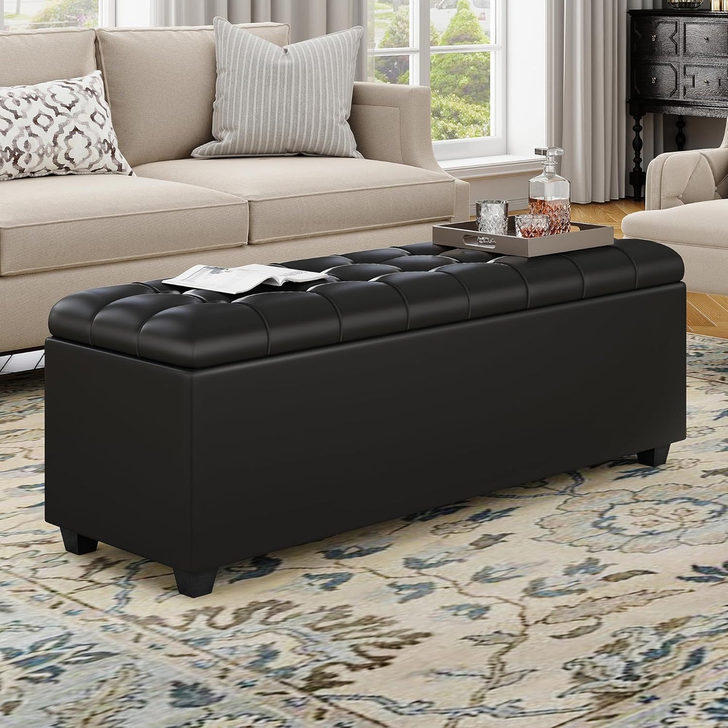 Ottoman with Storage 38 inches, Furniture End of Bed Storage Benches, Long Ottomans Bench with