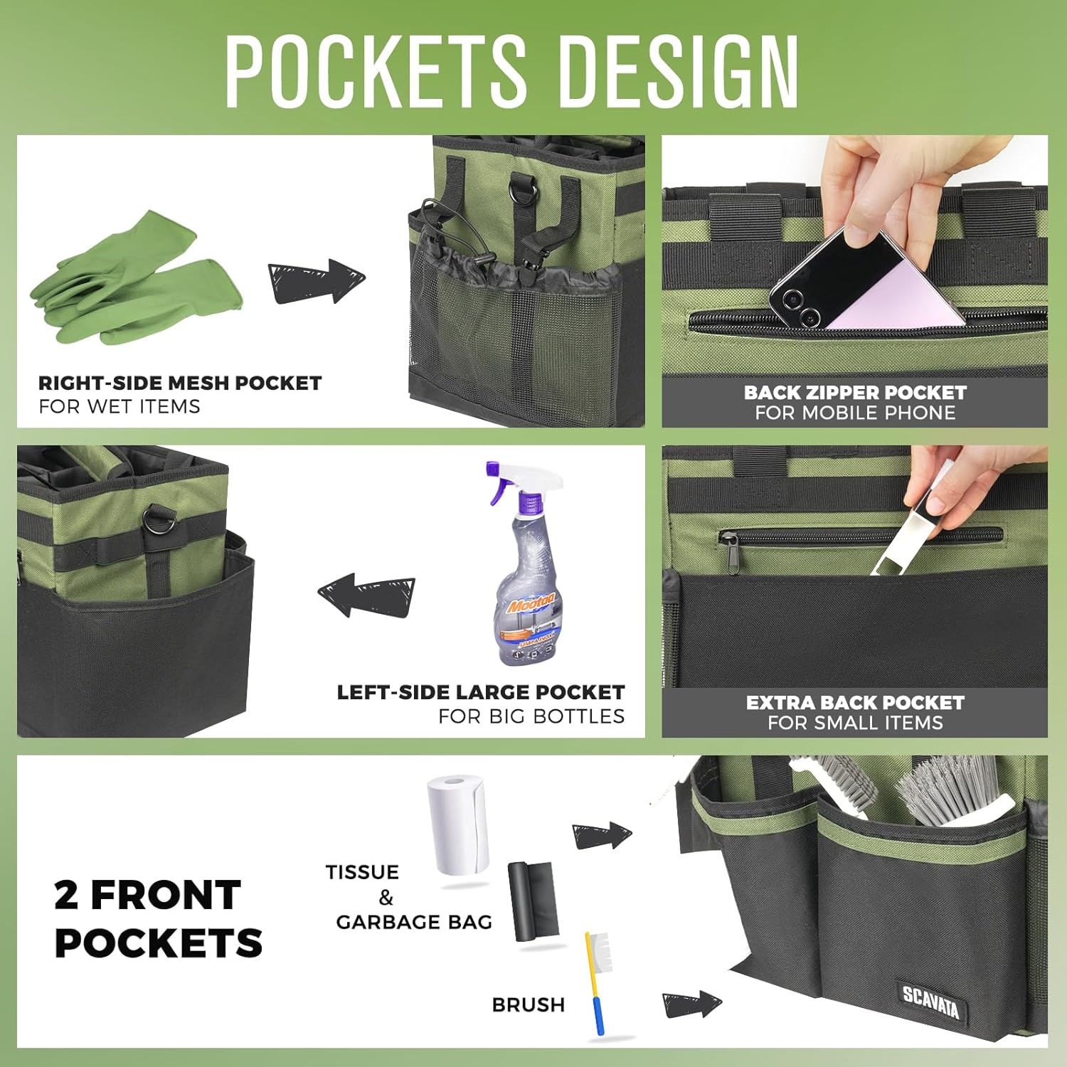 Compact Wearable Cleaning Caddy, Small Cleaning Caddy Supplies Organizer with Handle & Shoulder