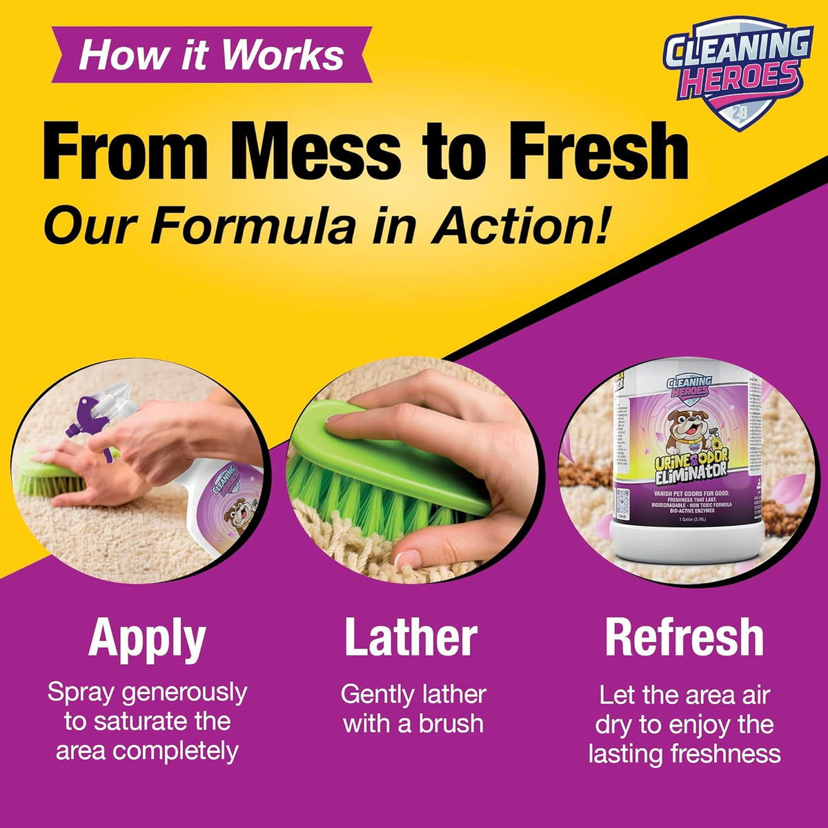 Pet Carpet Cleaner & Urine Odor Eliminator for Strong Odor - 128oz Enzyme Cleaning Spray for Cat &