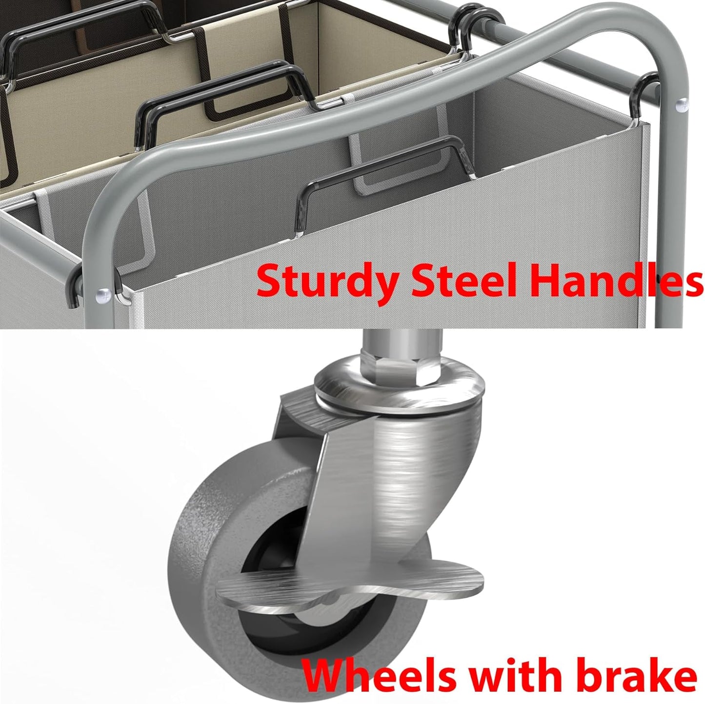 Simple Houseware Heavy Duty 3-Bag Laundry Sorter Rolling Cart, Silver/Assorted – Durable Triple