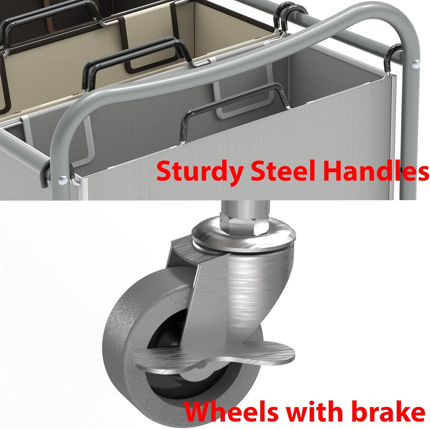 Simple Houseware Heavy Duty 3-Bag Laundry Sorter Rolling Cart, Silver/Assorted – Durable Triple