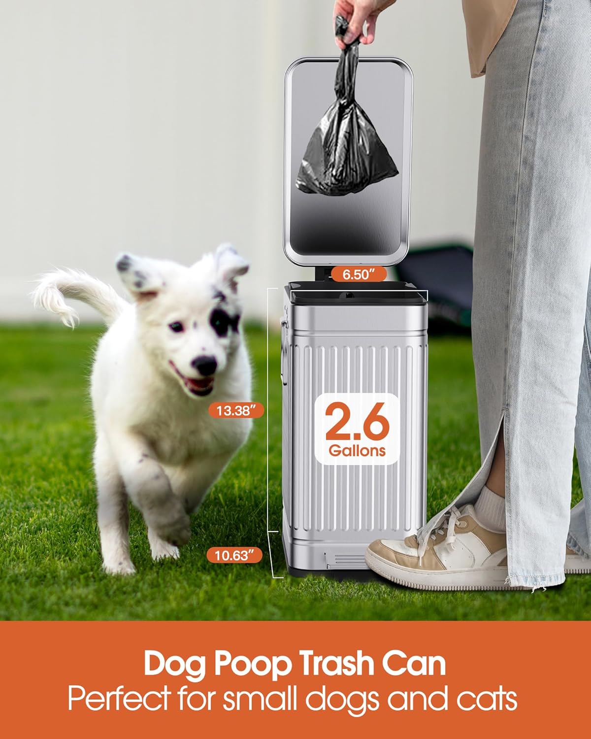Small Trash Can with Lid Soft Close-10L/2.6 Gal Stainless Steel Outdoor Dog Poop Garbage Can-Metal
