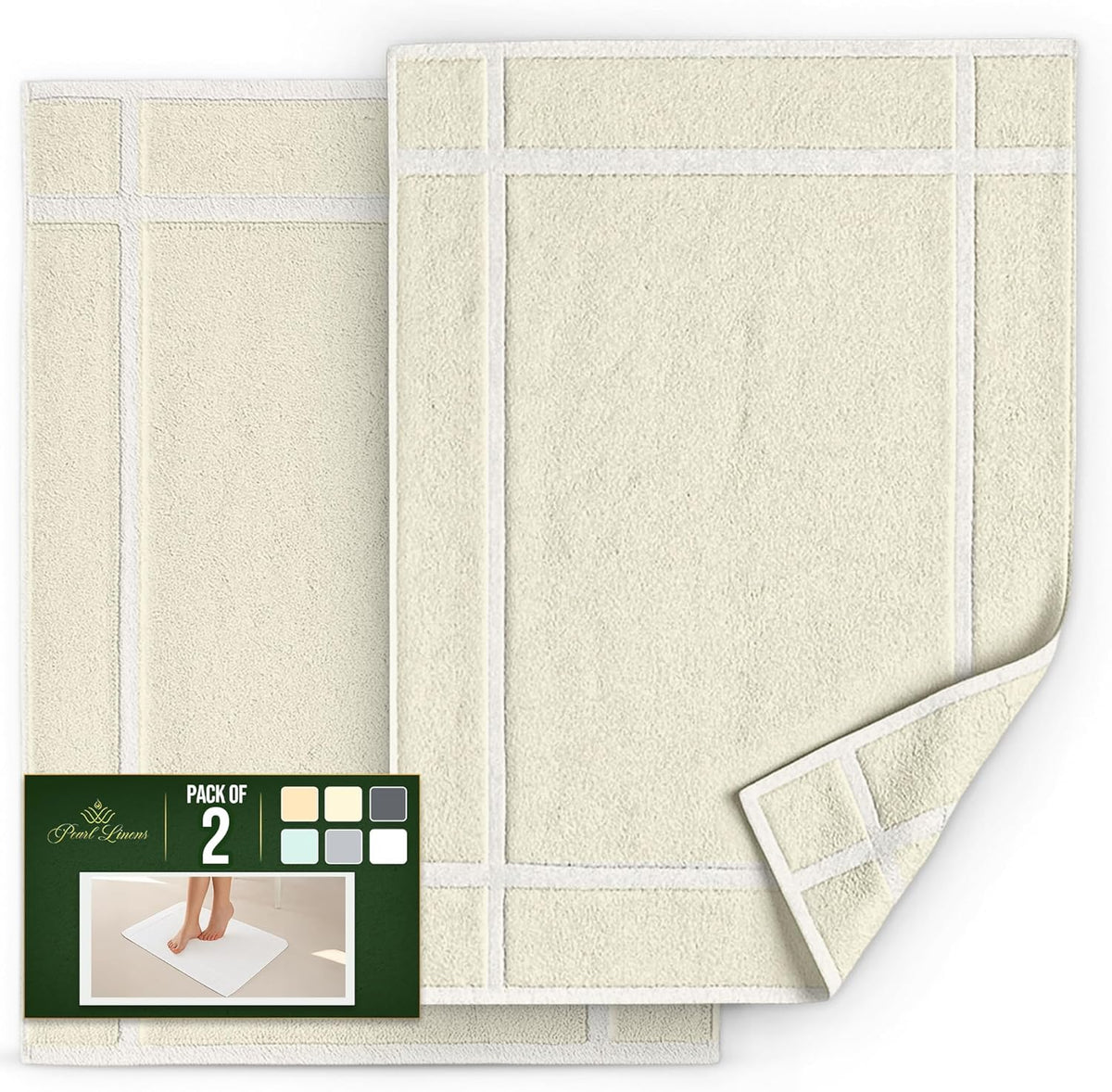 Pearl Linens Pack of 2 100% Cotton Bathmat 20x30 inches, Soft & Absorbent Quick Dry Bathroom Mat