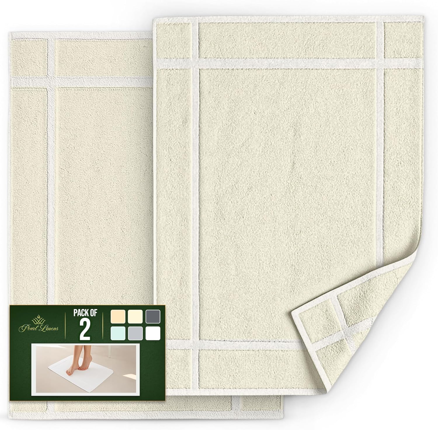 Pearl Linens Pack of 2 100% Cotton Bath Mat 18x25 inches, Soft & Absorbent Quick Dry Bathroom Mats