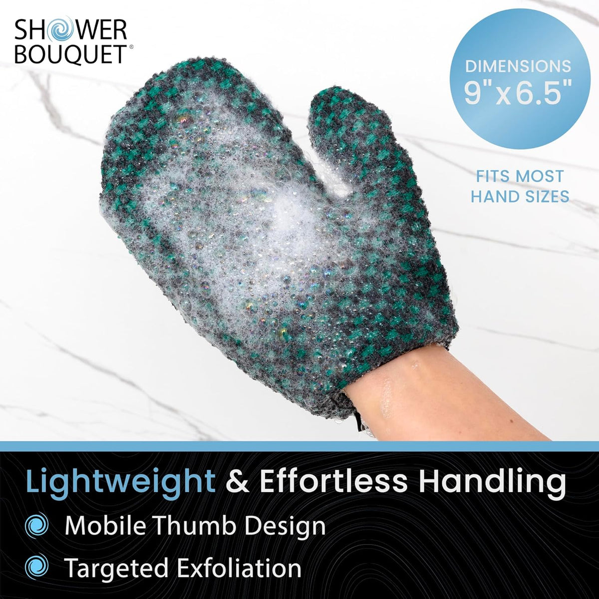 Japanese Exfoliating Mitt 2-Pack - Charcoal & Silver Ion Exfoliating Gloves for Shower - Soft Inner