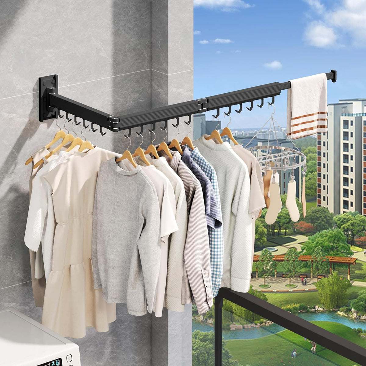 Wall Mounted Clothes Drying Rack, Collapsible Laundry Drying Rack, Retractable Foldable Drying Rack