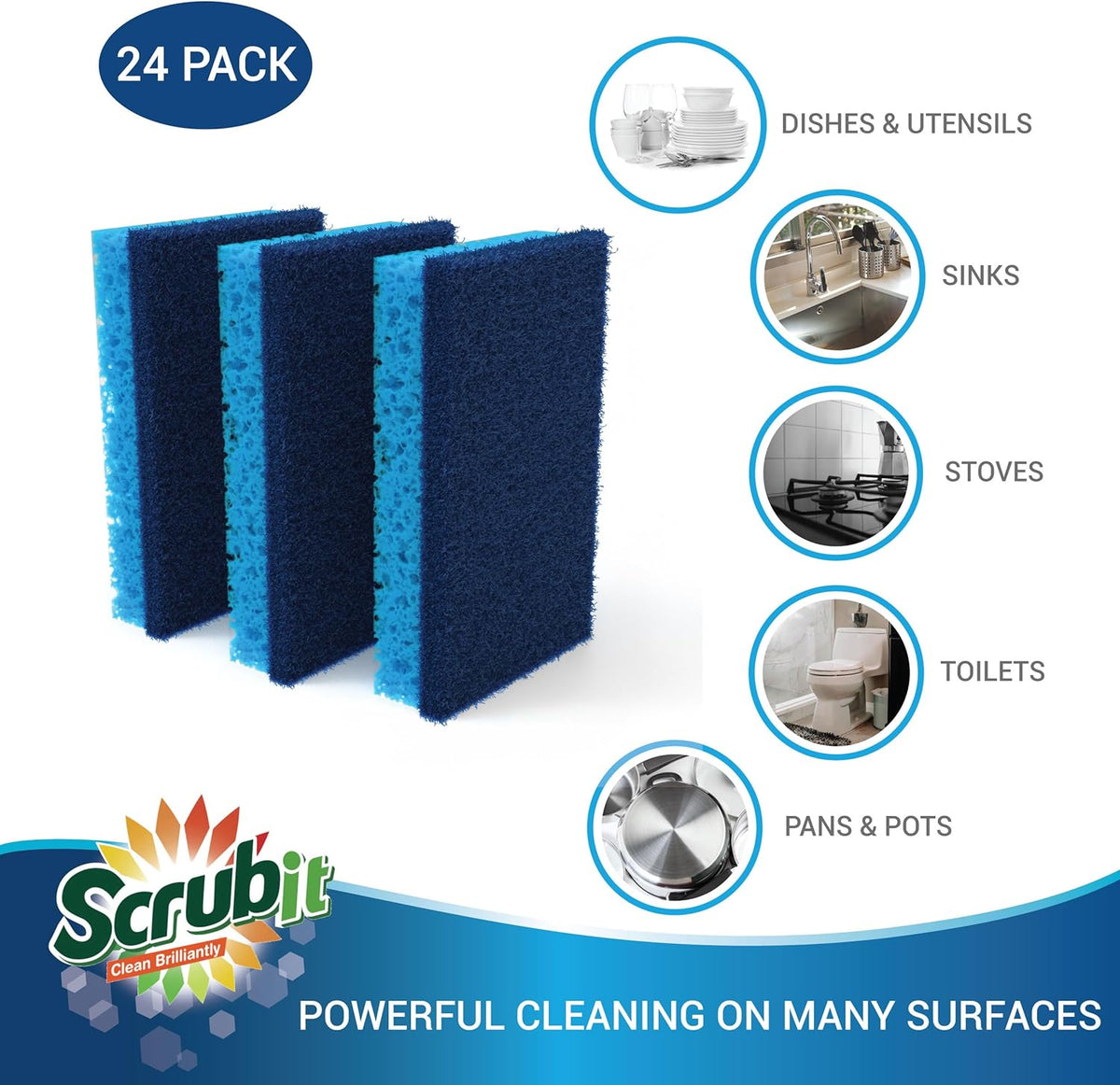 SCRUBIT Kitchen Scrub Sponges - Non-Scratch Dishwashing Sponge for Cleaning Dishes, pots and Pans