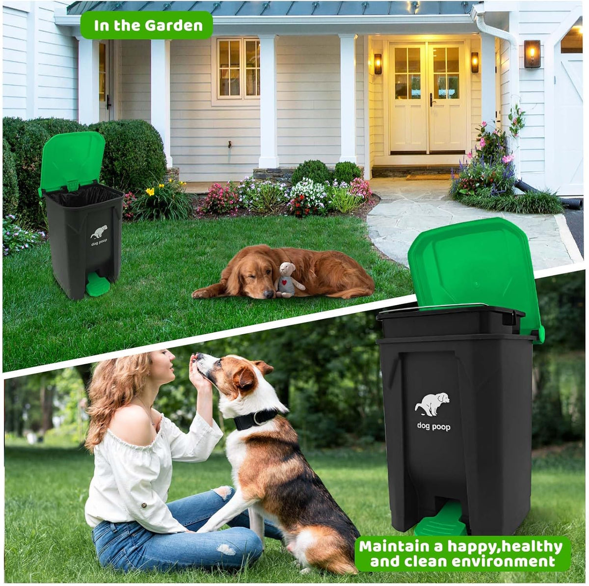 Dog Poop Trash Can Outside, 20L/5Gallon Dog Waste Trash Can with Lid, Pedal and Removable Inner