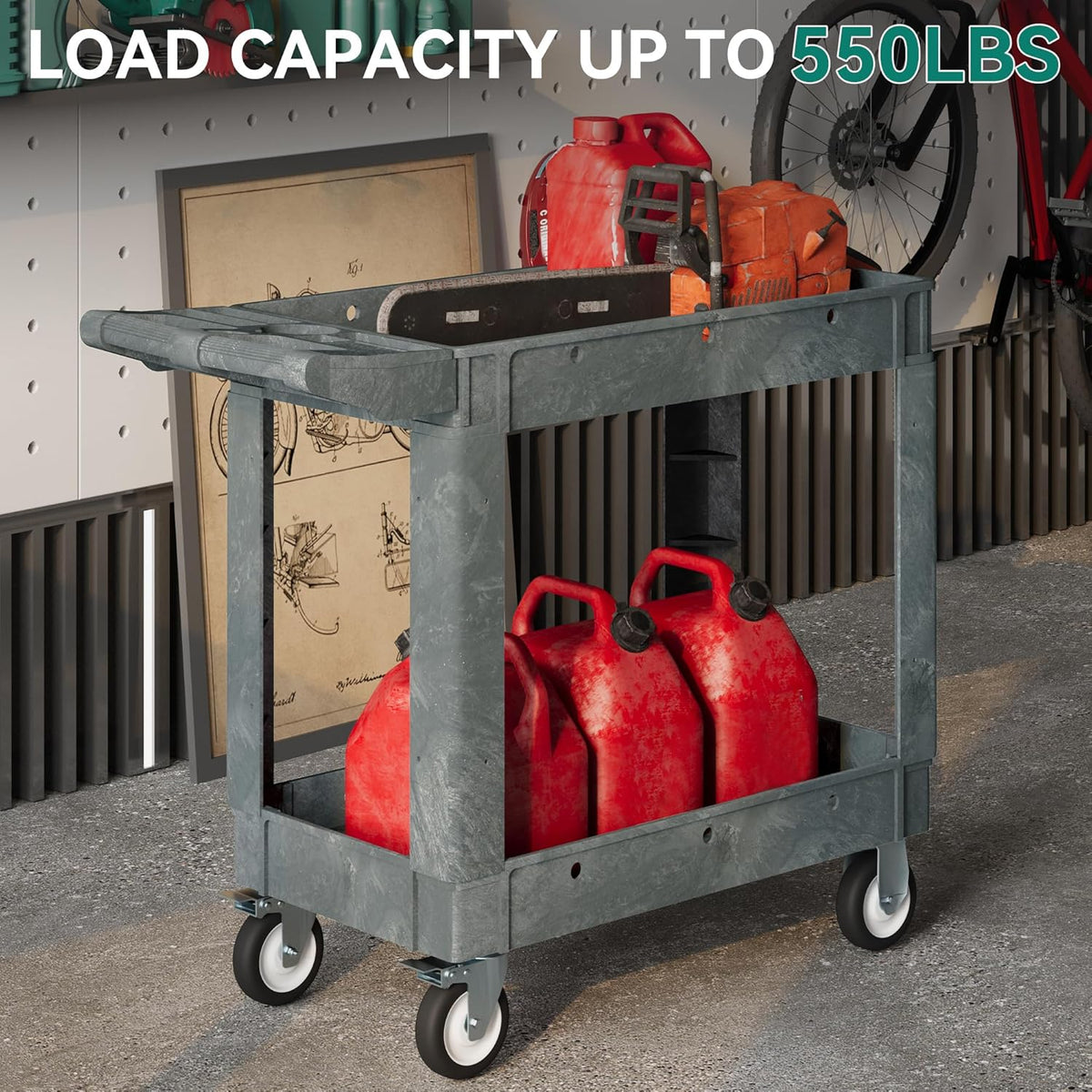 YITAHOME Utility Cart on Wheels, 550 lbs Capacity Service Cart, 40 x 17 Inch Rolling Work Carts, 2