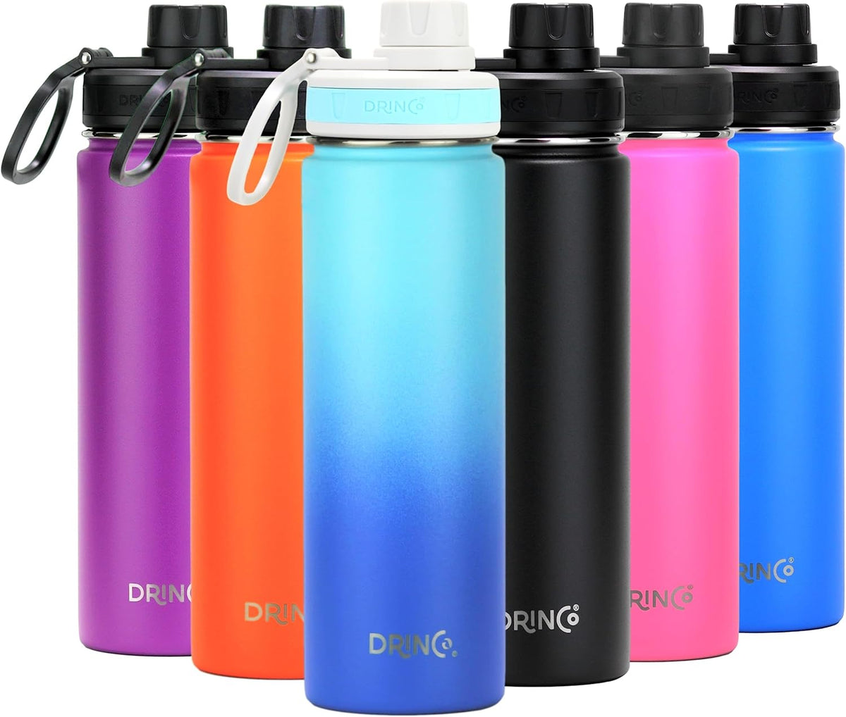 DRINCO Stainless Steel Water Bottle Spout Lid Vacuum Insulated Double Wall Water Bottle Wide Mouth