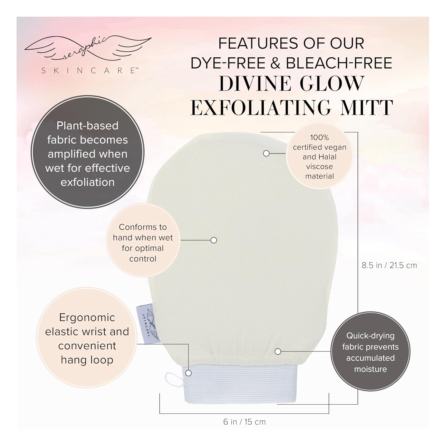Seraphic Skincare (Original) Divine Glow Exfoliating Mitt (2pcs) – 100% Vegan Viscose Traditional