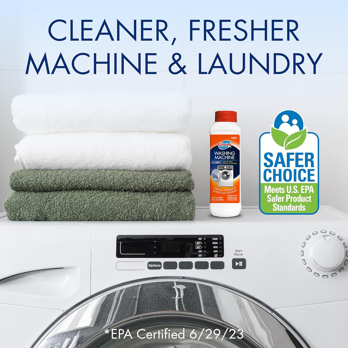 Glisten Washing Machine Cleaner, Helps Remove Odor, Buildup, and Limescale, Fresh Scent, Made in