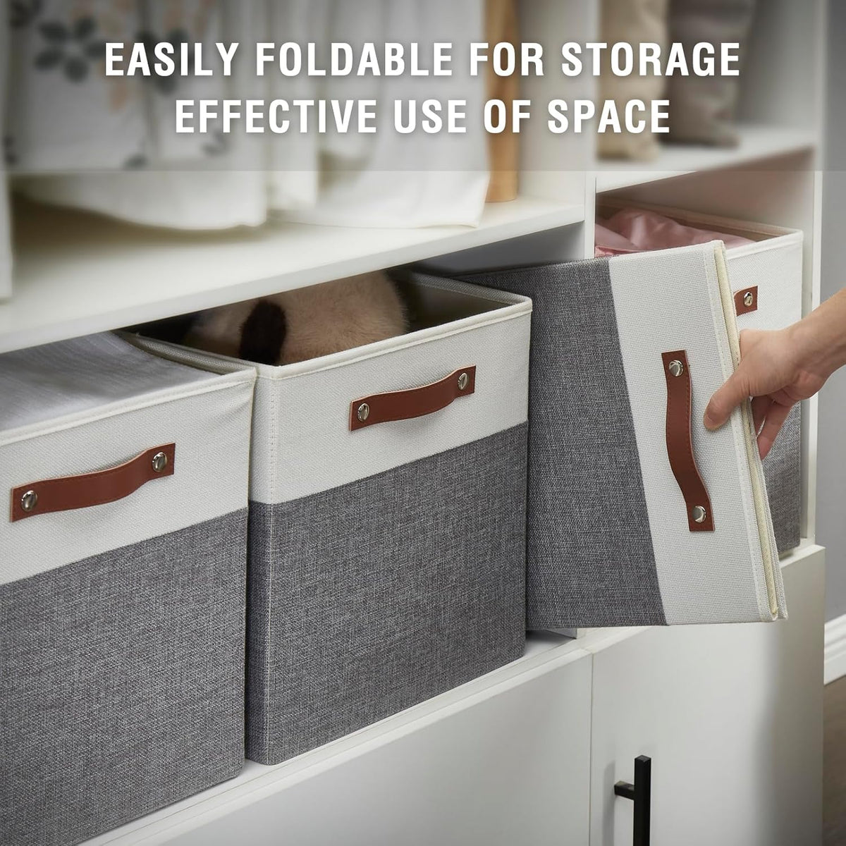 Collapsible Fabric Storage Cube Bins with 2 Reinforced PU Handles, Foldable Storage Organizer