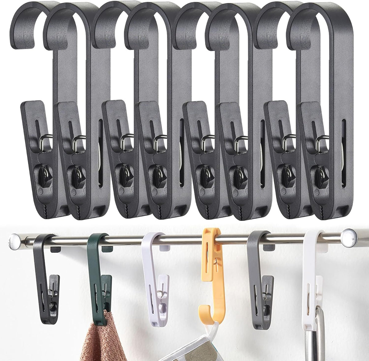 iBetterLife Laundry Hooks Hanging Clips - 8Pcs Heavy Duty Outdoor Clothes Pins, Closet Organizer