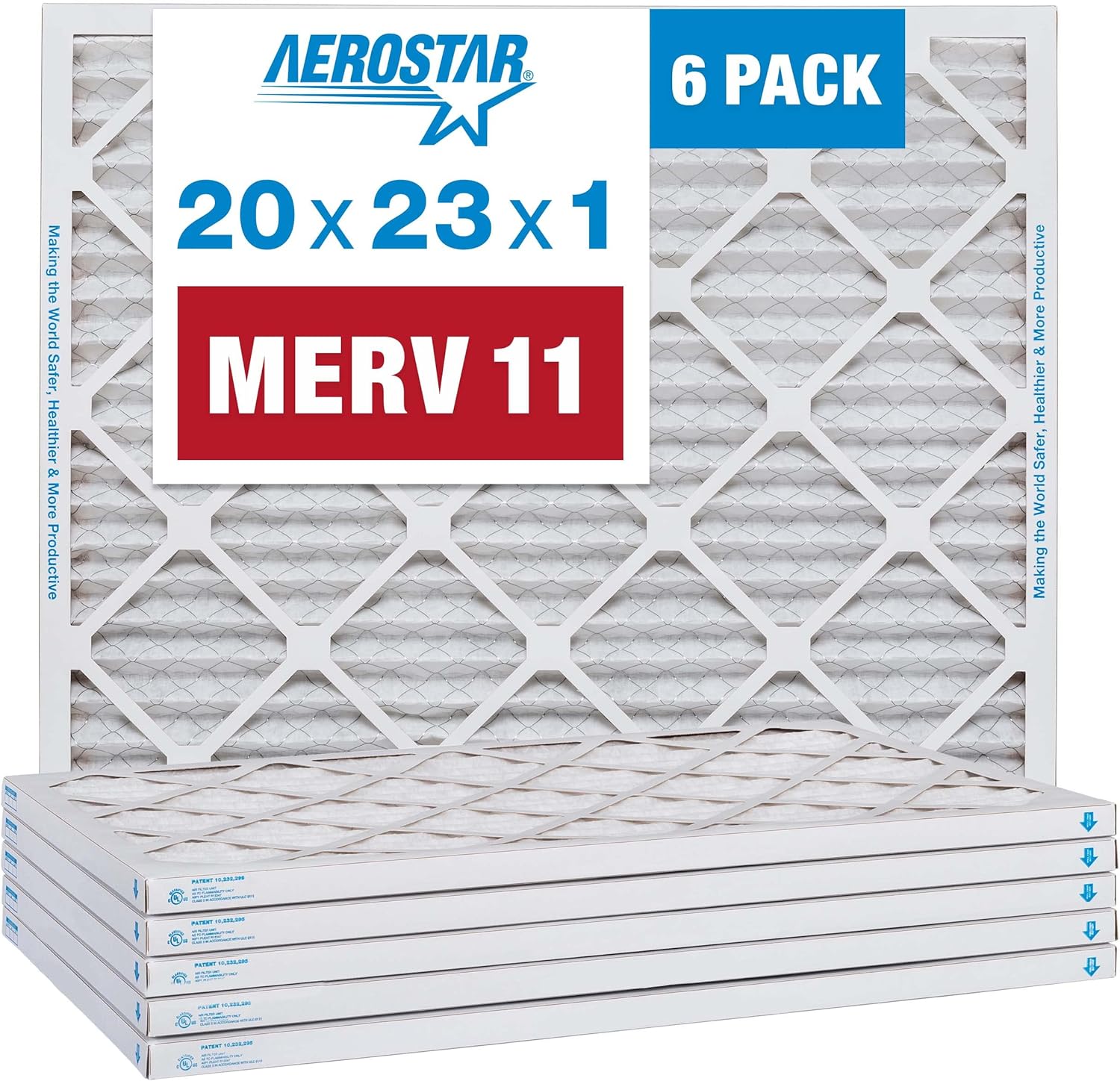 Aerostar 20x23x1 MERV 11 Pleated Air Filter, AC Furnace Air Filter, 6 Pack (Actual Size: 19 7/8" x