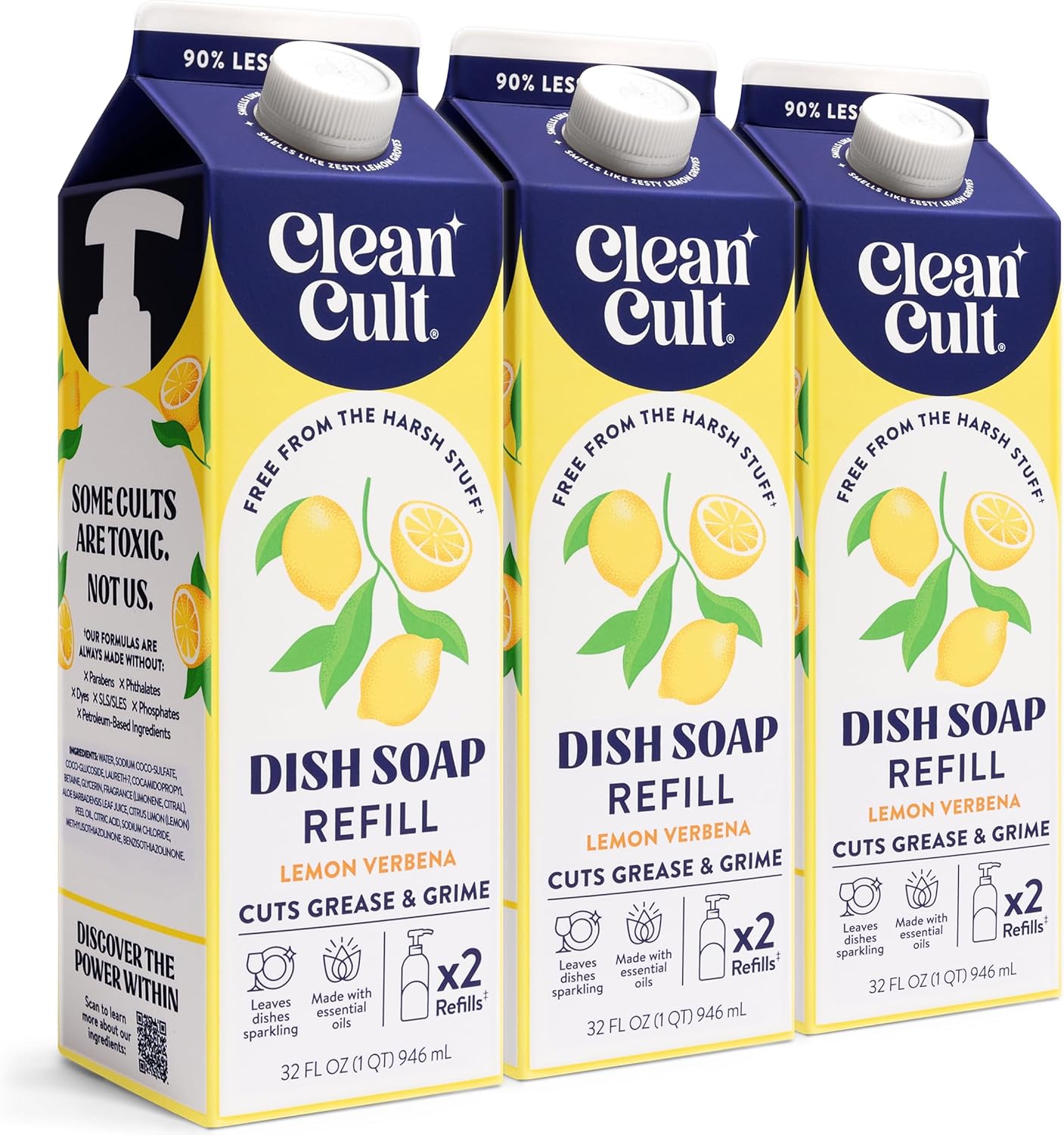 Cleancult Dish Soap Liquid Refills - Plant Based Cleaning Power - Cuts Grease & Grime - Free of