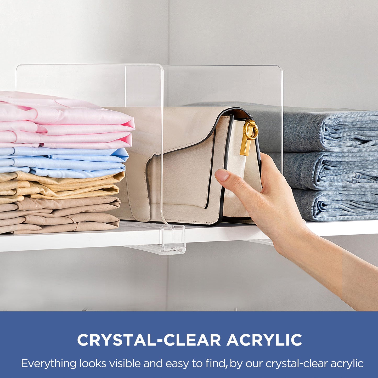 HBlife 6 Pack Closet Organizers and Storage, Clear Shelf Dividers, Vertical Purse Organizer for