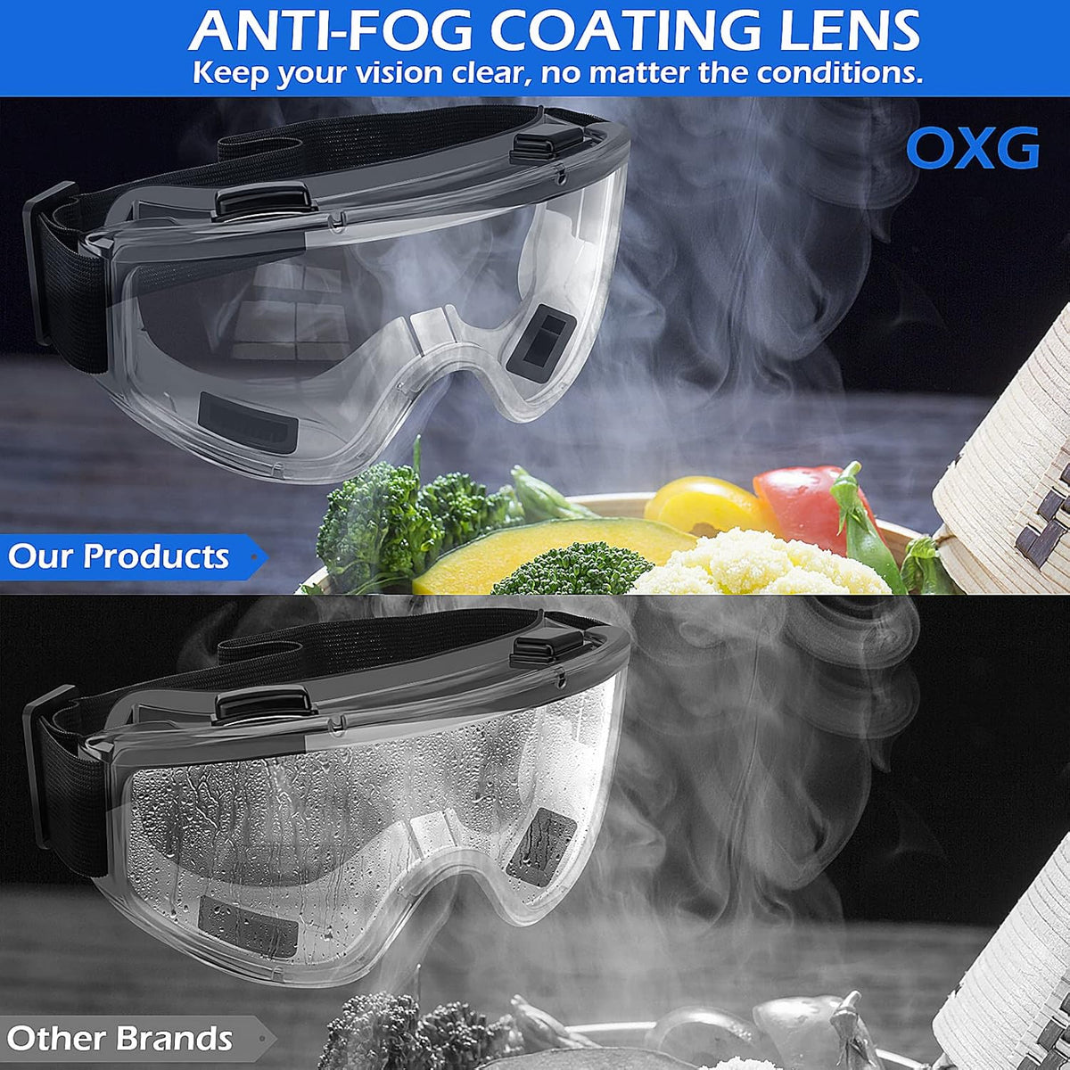 OXG 6 Pack Safety Goggles ANSI Z87.1 Glasses, Anti-Fog Protective Safety Glasses Lab Goggles Men